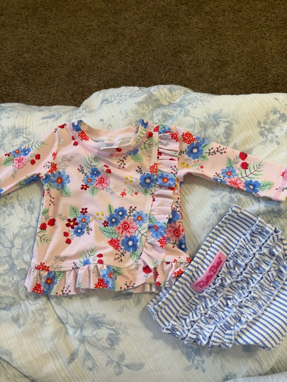 Ruffle Butts Pink Floral Ruffle-Sleeve Baby Top